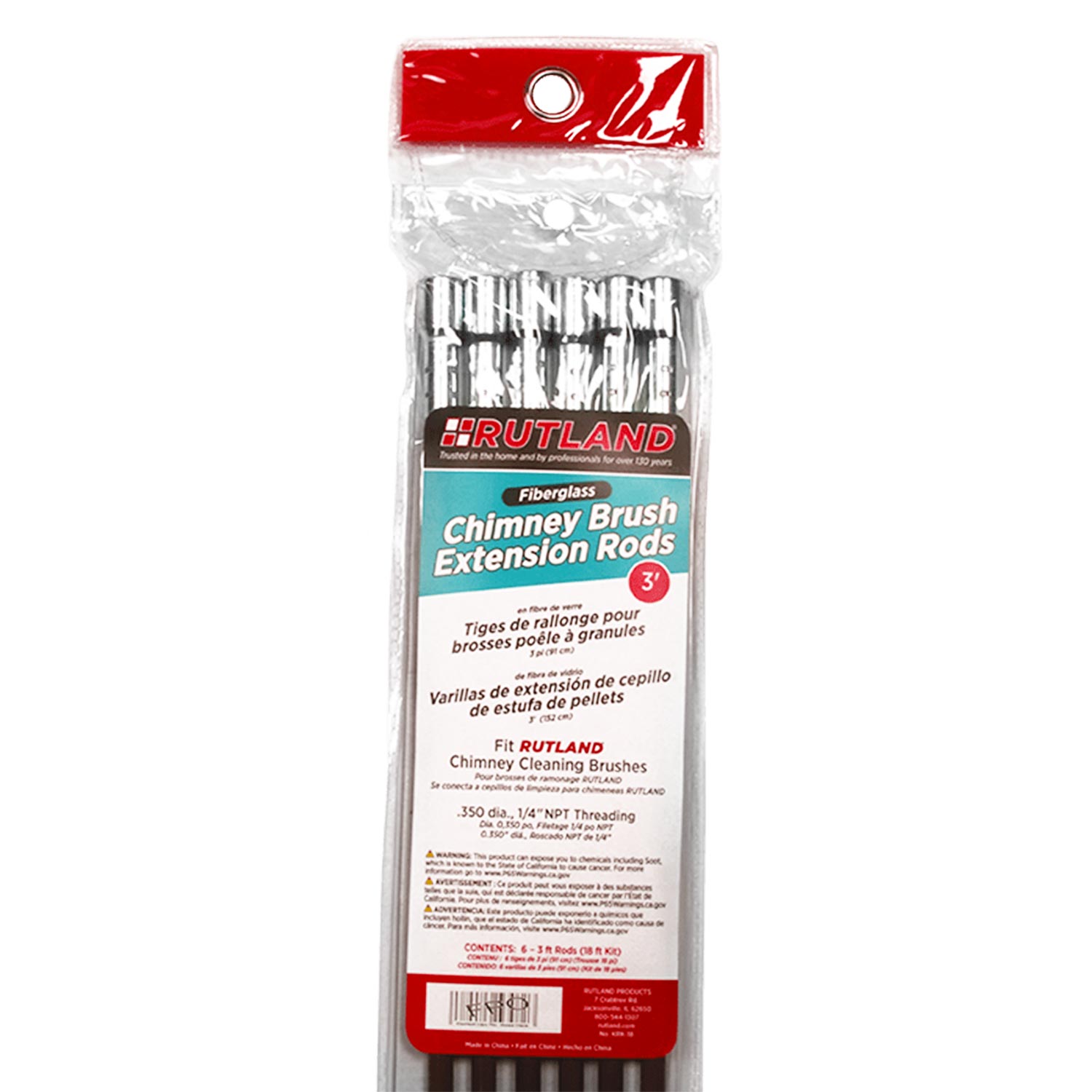 Rutland 6-Piece Fiberglass Extension Rod Kit with 1/4-Inch NPT, 3 Ft Rods