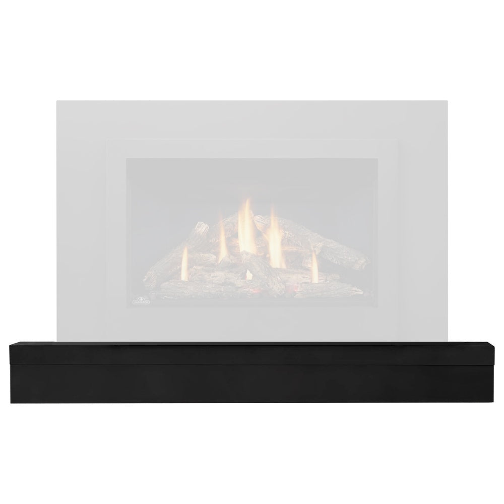 Black fireplace riser box with front panel, placed below a gas fire display.