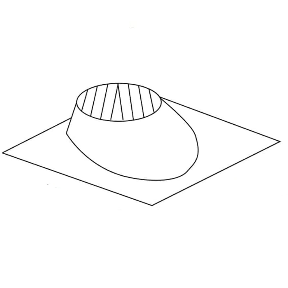 Majestic pitch roof flashing with circular opening and raised curb, top view.