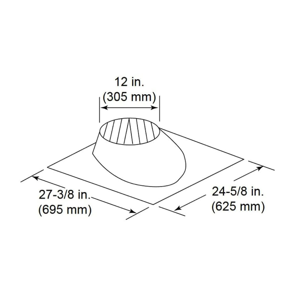 Majestic pitch roof flashing dimensions: 12 in (305 mm), 27-3/8 in, 24-5/8 in.