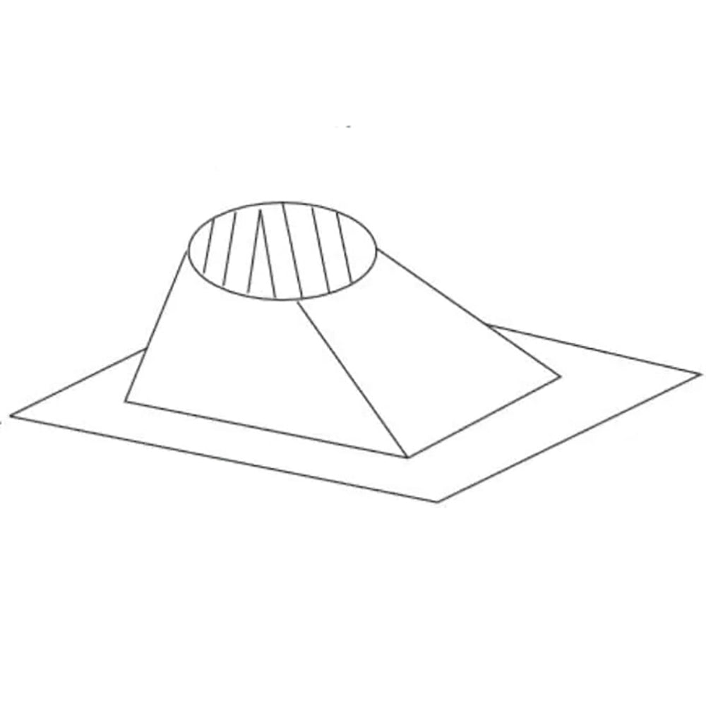 Pitch roof flashing with circular vent collar and angled flat base