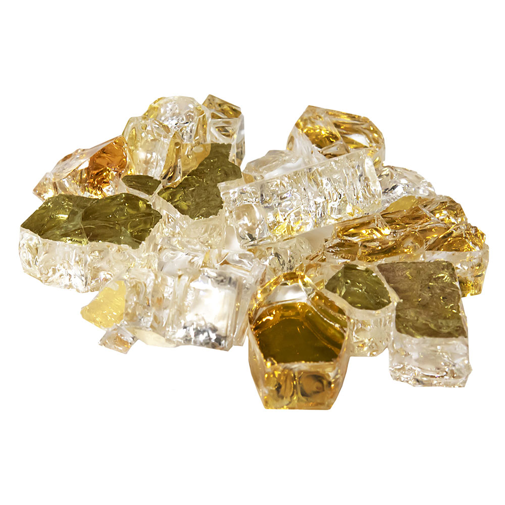 Reflective fire glass chunks with clear and amber gold tones