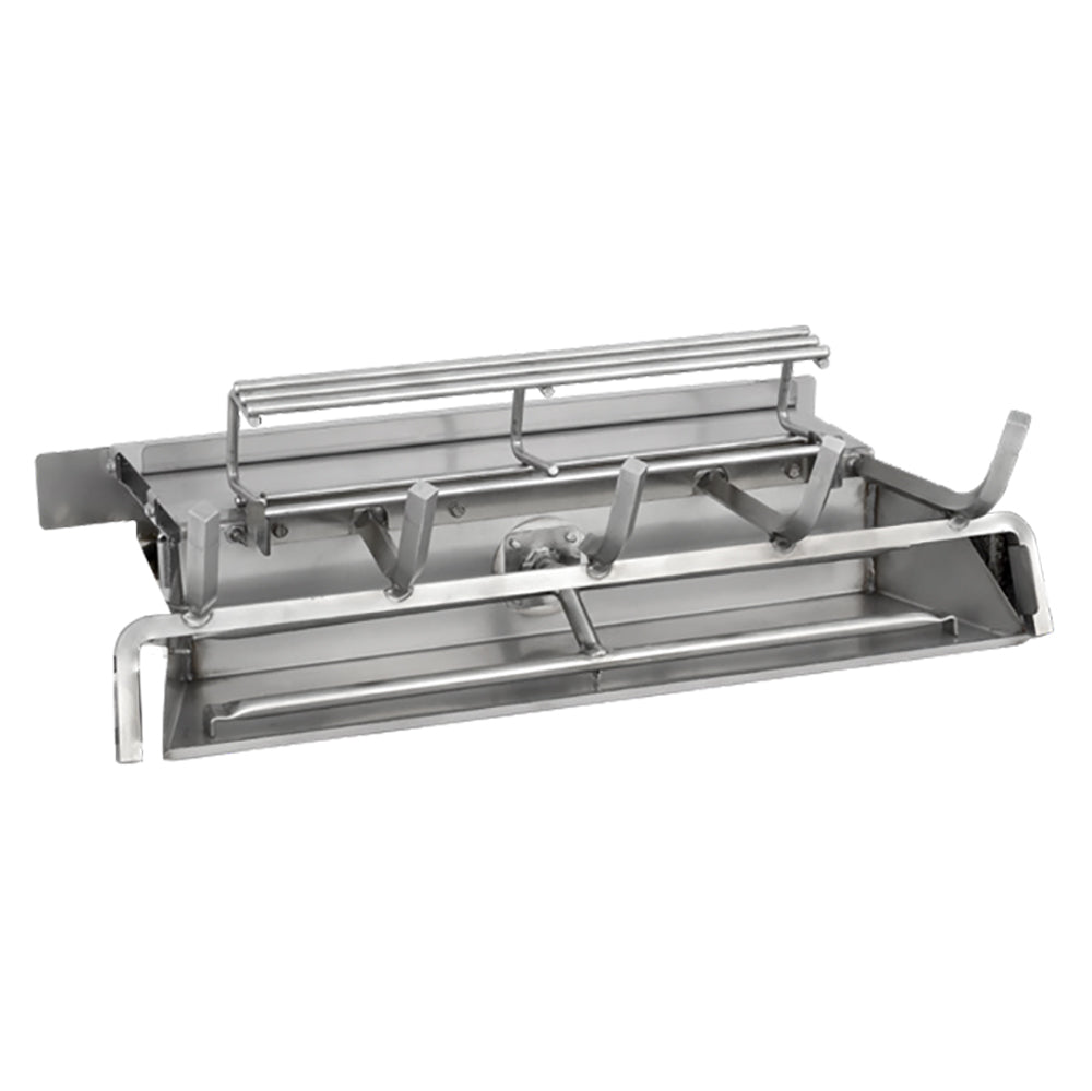 Stainless steel vented gas log burner tray with brackets and gas control parts