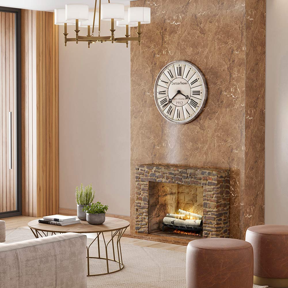 Wall-mounted electric fireplace with burning birch-style log accessory