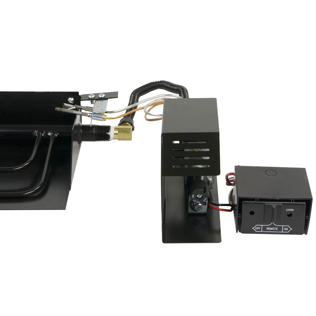 Safety pilot kit with black control module, wiring harness, and metal gas valve parts
