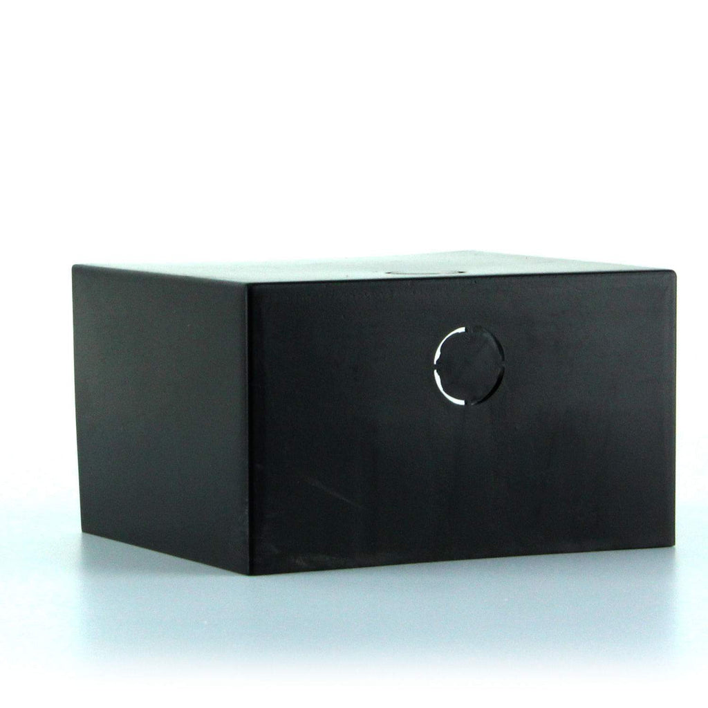 Black receiver cover with closed front panel and circular latch cutout