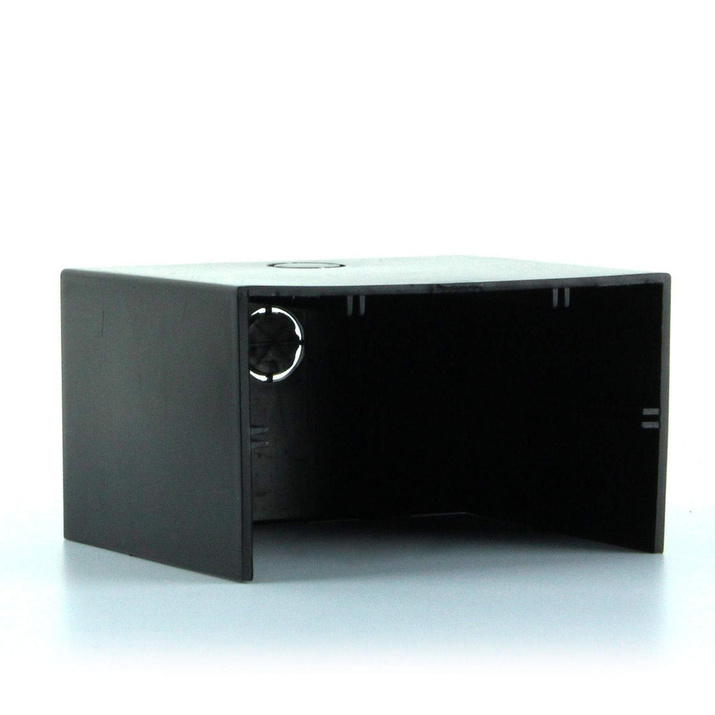 Black receiver cover with front opening and circular port detail, hinged style