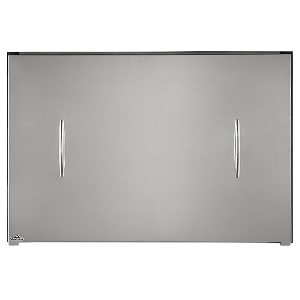 Stainless steel outdoor gas fireplace weather cover with two vertical handles