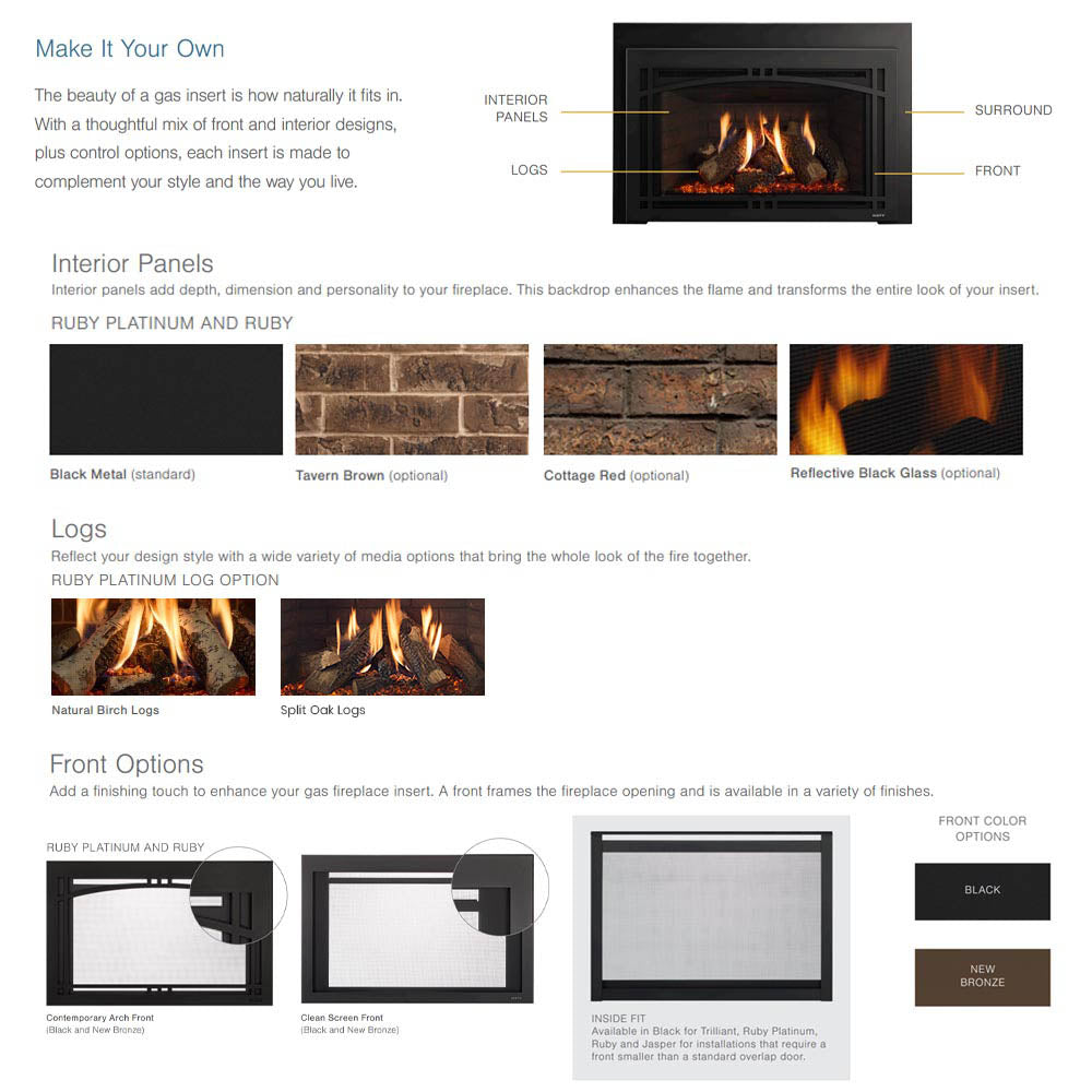 Black direct vent gas fireplace showing interior panels and flame viewing glass