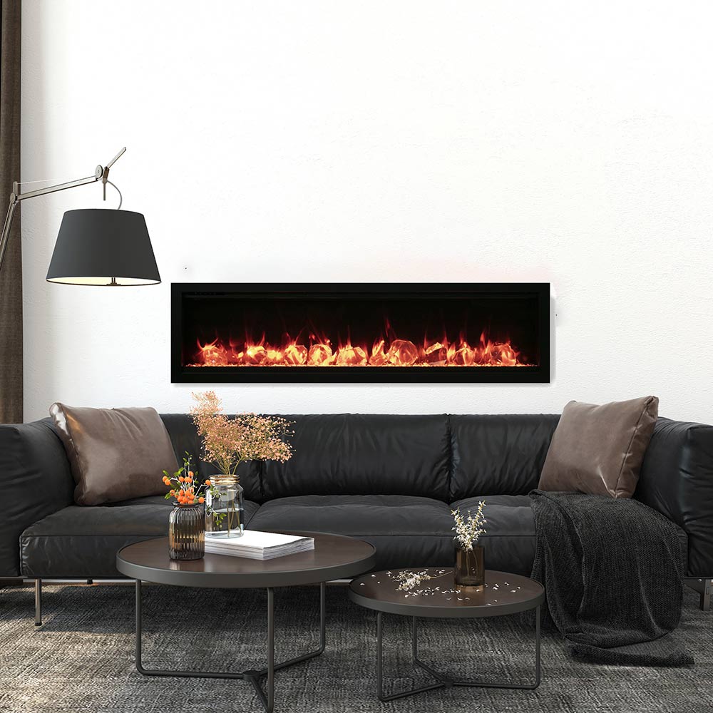 Remii 1027xx-XS Extra Slim Indoor Built-In Electric Fireplace with Black Steel Surround