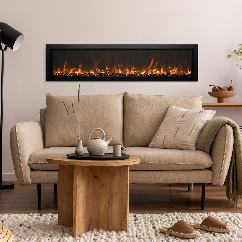 Remii 1027xx-XS Extra Slim Indoor Built-In Electric Fireplace with Black Steel Surround