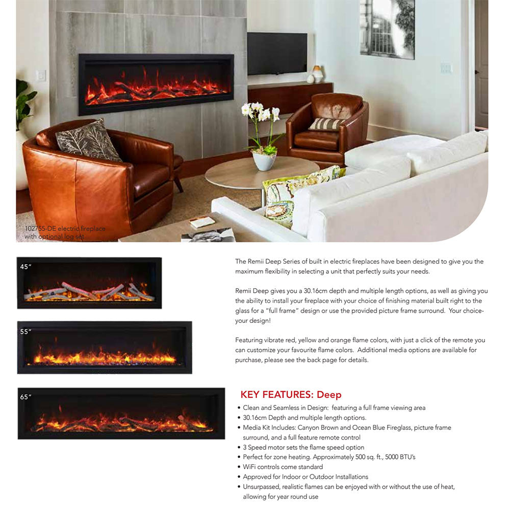 Remii 1027xx-DE Deep Indoor Built-In Electric Fireplace with Black Steel Surround