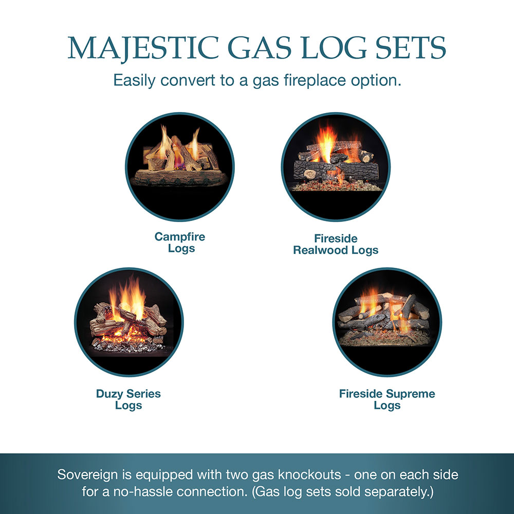 Wood log set compatibility graphic for converting a wood burning fireplace to gas