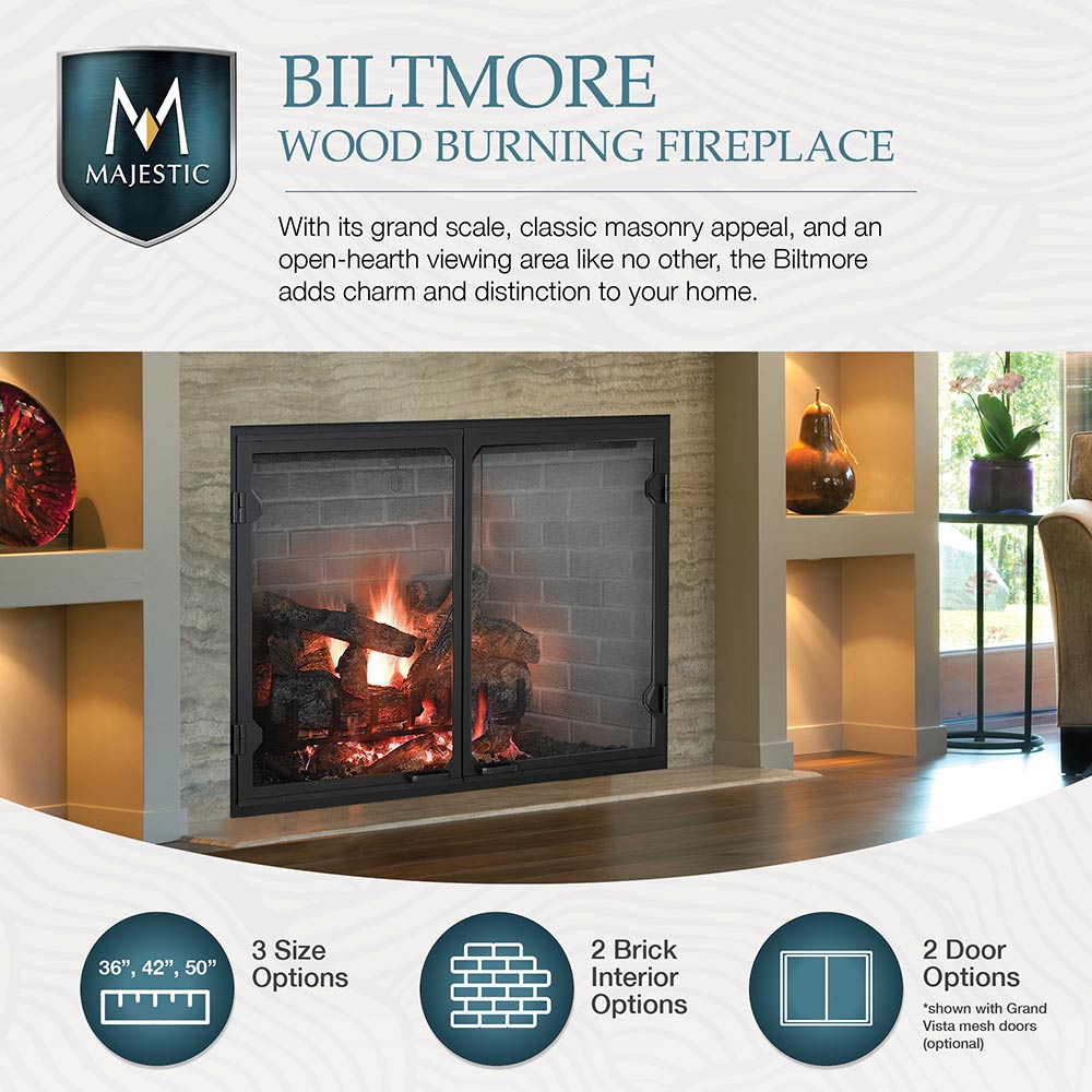 Majestic Biltmore 36-Inch Radiant Wood Burning Fireplace
