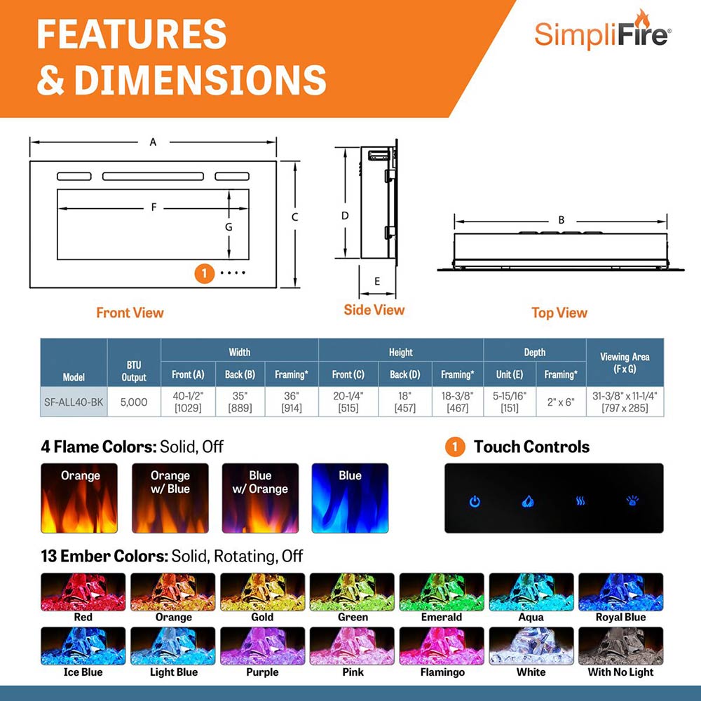 SimpliFire 40-Inch Allusion Linear Electric Fireplace
