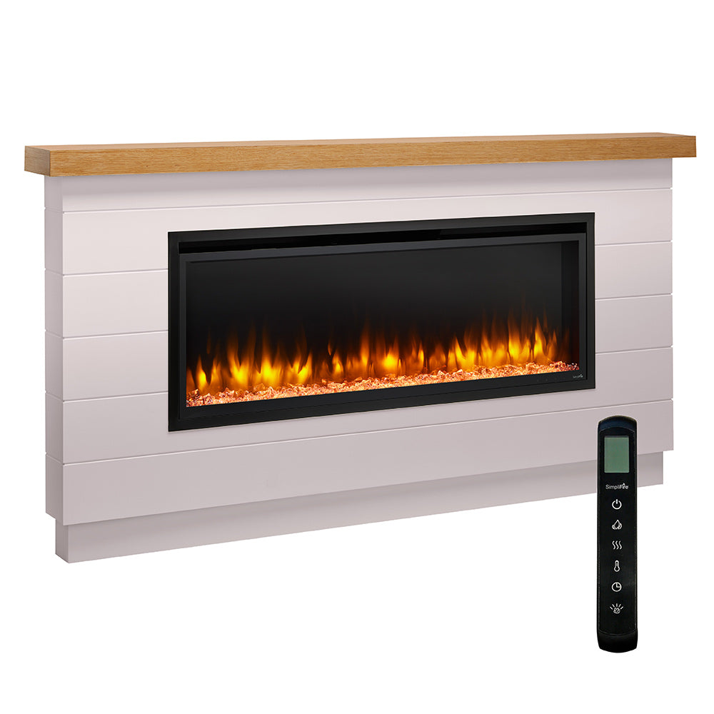 Simplifire 50-Inch Allusion Platinum Linear Electric Fireplace with Modern Farmhouse Boyd Build-Out Mantel Package