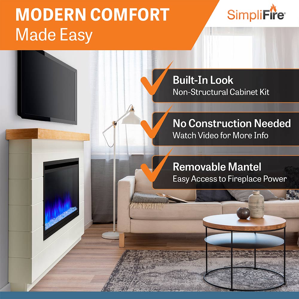 Simplifire 50-Inch Allusion Platinum Linear Electric Fireplace with Modern Farmhouse Boyd Build-Out Mantel Package