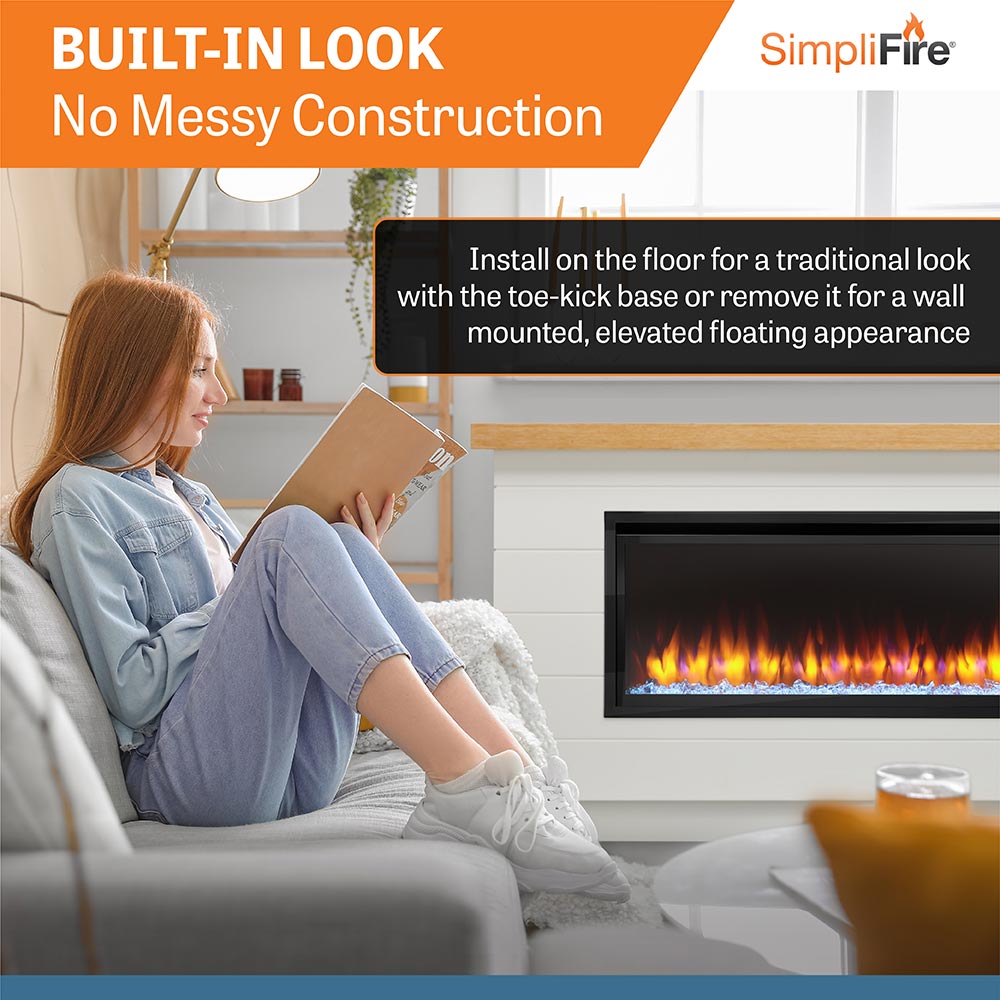 Simplifire 50-Inch Allusion Platinum Linear Electric Fireplace with Modern Farmhouse Boyd Build-Out Mantel Package
