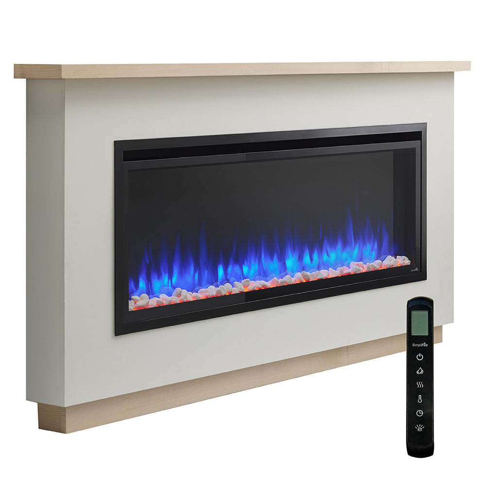 Simplifire linear electric fireplace insert with remote, black frame, blue flame display