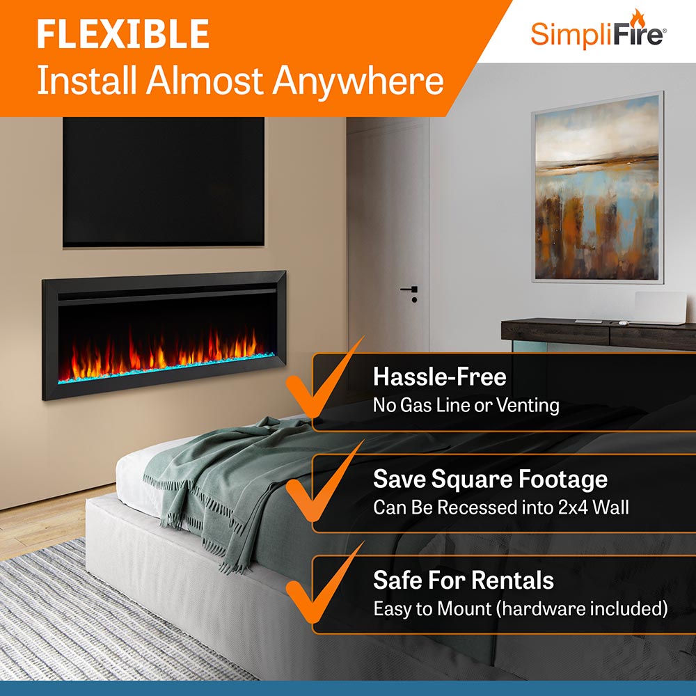 SimpliFire Allusion Slim Fireplace with Crestline Wall Mount Surround, 60-Inch