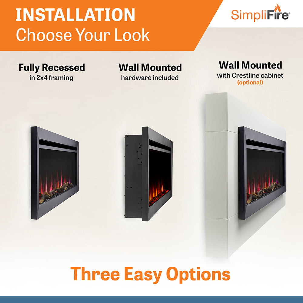 SimpliFire Allusion Slim Fireplace with Crestline Wall Mount Surround, 50-Inch