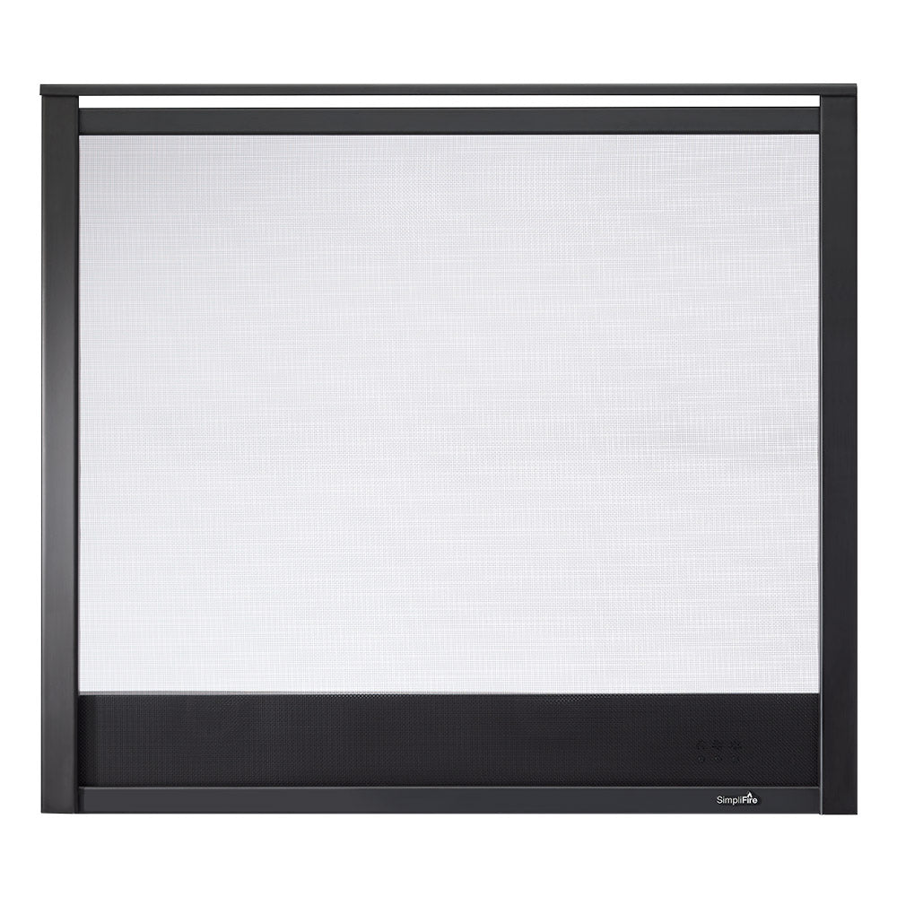 SimpliFire folio fireplace front with dark frame and blank viewing window