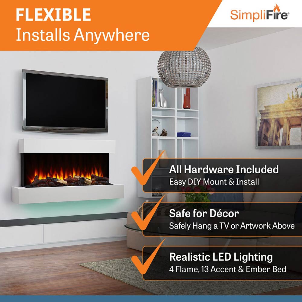 SimpliFire Format 36-Inch Wall Mount Electric Fireplace with 43-Inch Floating Mantel
