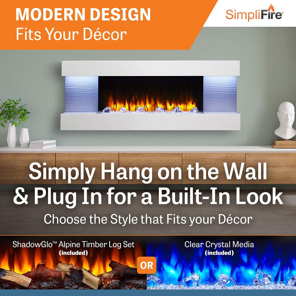 SimpliFire Format 36-Inch Wall Mount Electric Fireplace with 60-Inch Floating Mantel