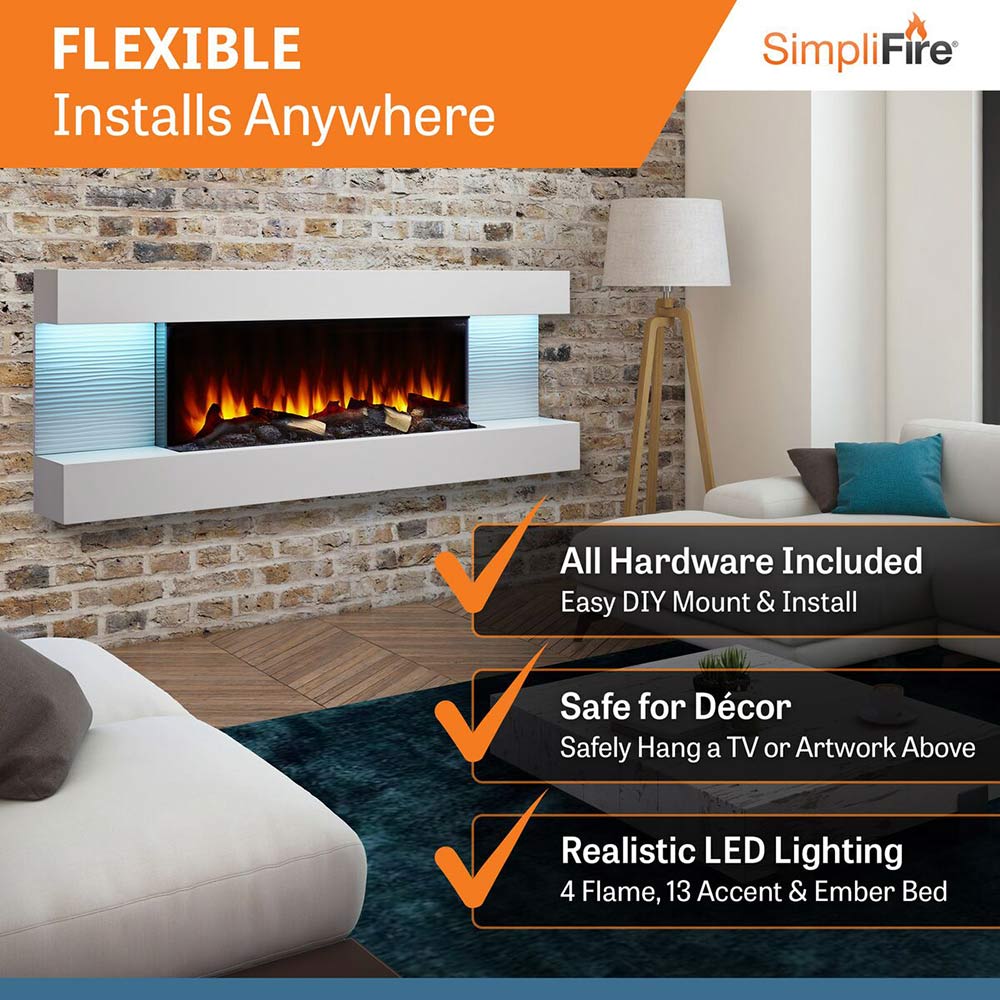 SimpliFire Format 36-Inch Wall Mount Electric Fireplace with 60-Inch Floating Mantel