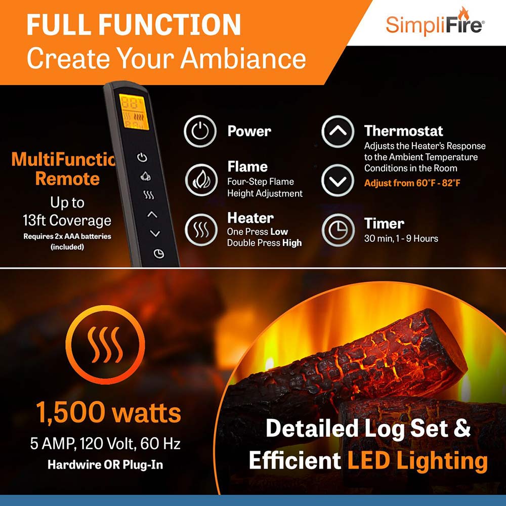 SimpliFire SF-INS35-IN 35-Inch Electric Fireplace Insert