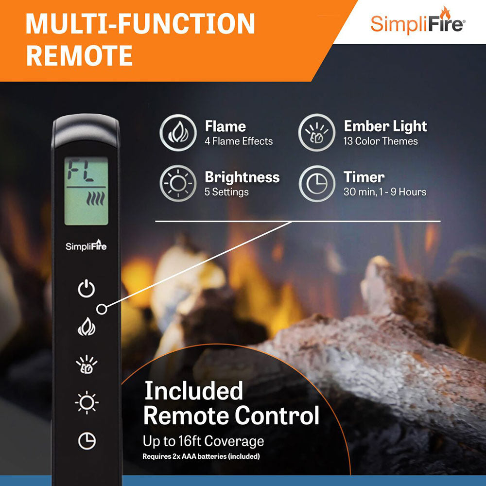 Remote control for outdoor electric fireplace: flame, ember light, brightness, timer