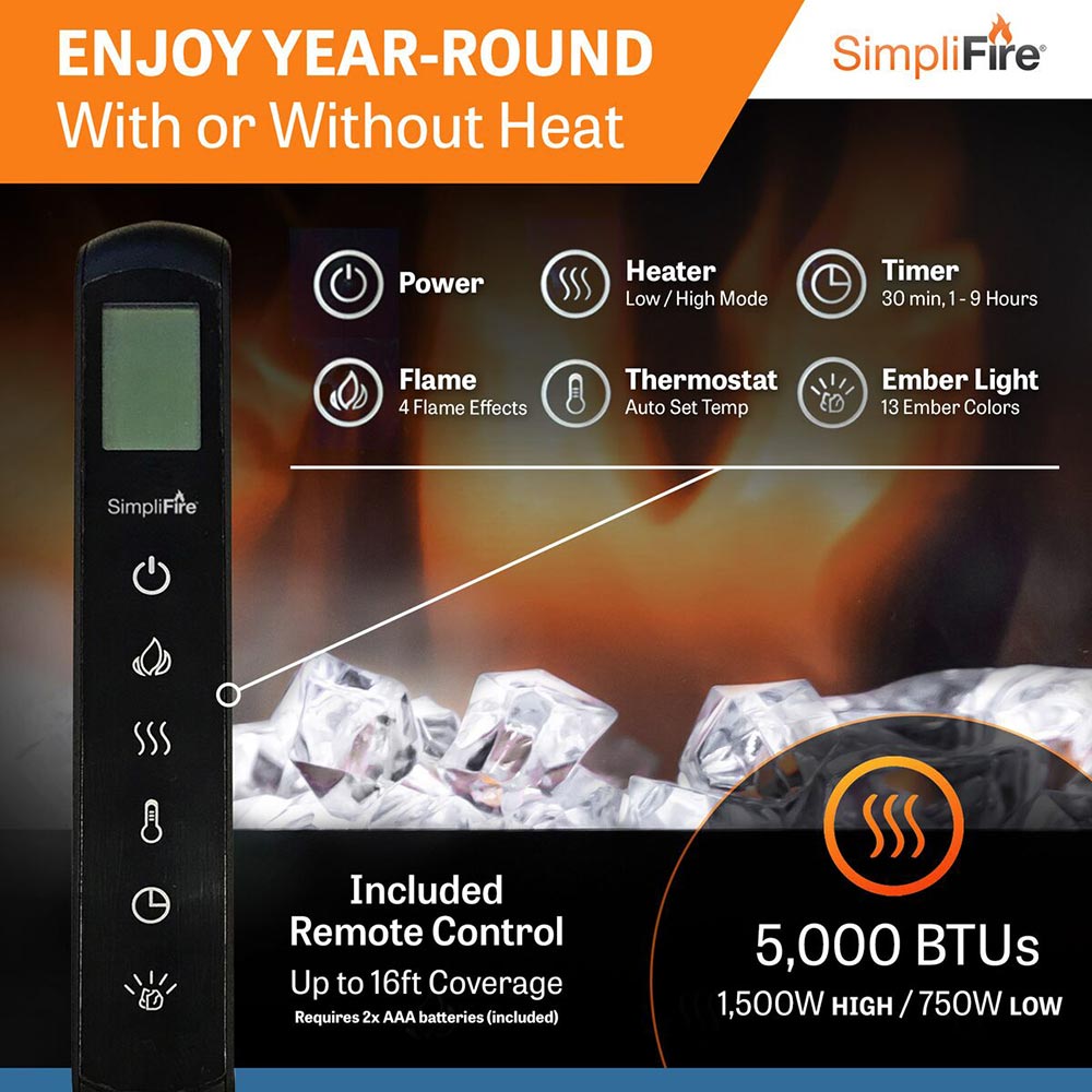 SimpliFire SF-SC Scion Clean Face Indoor Linear Electric Fireplace