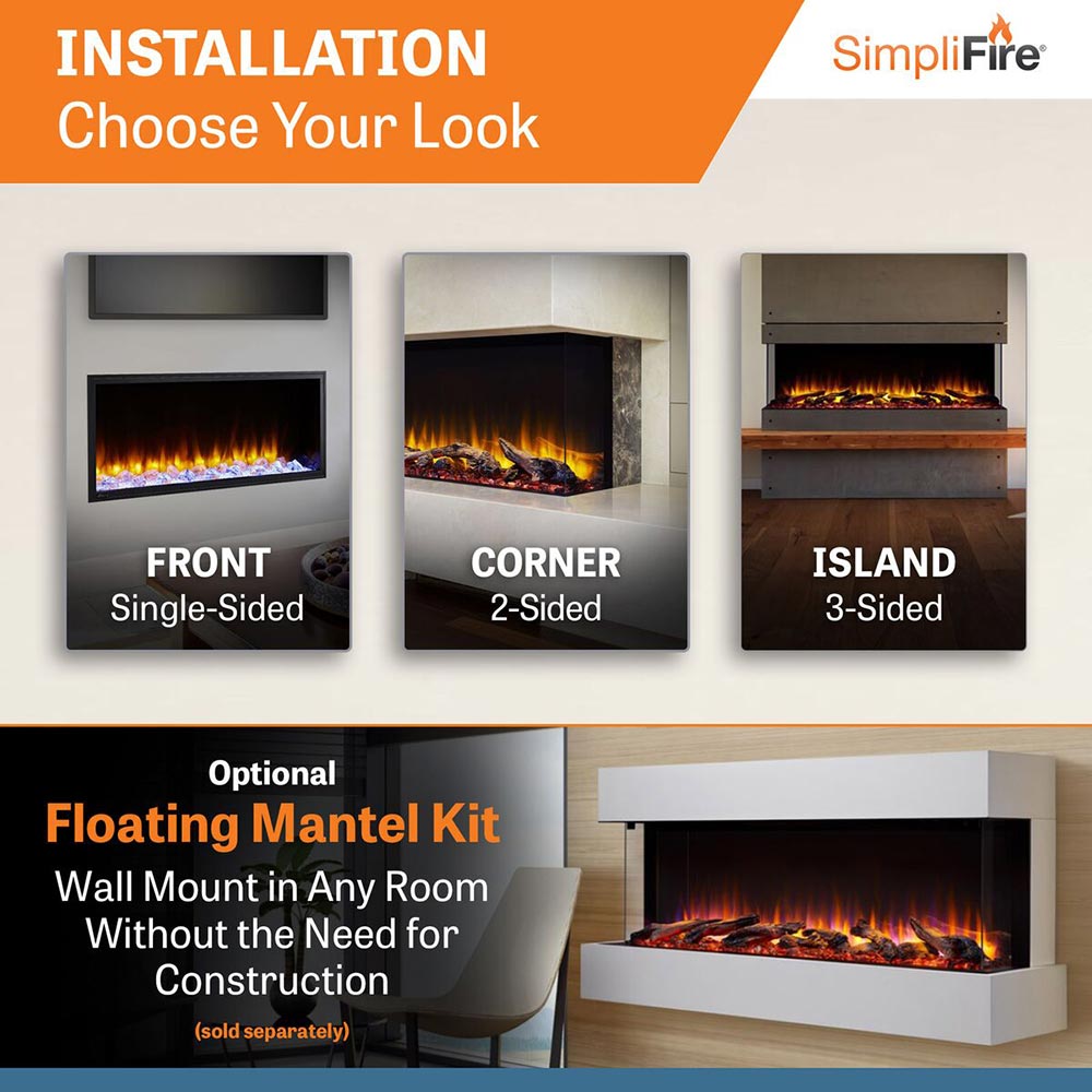 SimpliFire SF-SCT Scion Trinity 3-Sided Linear Electric Fireplace