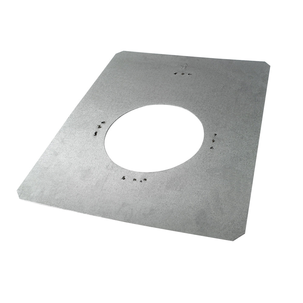 Gray 4.5x7.5-in firestop plate with central round opening for venting.