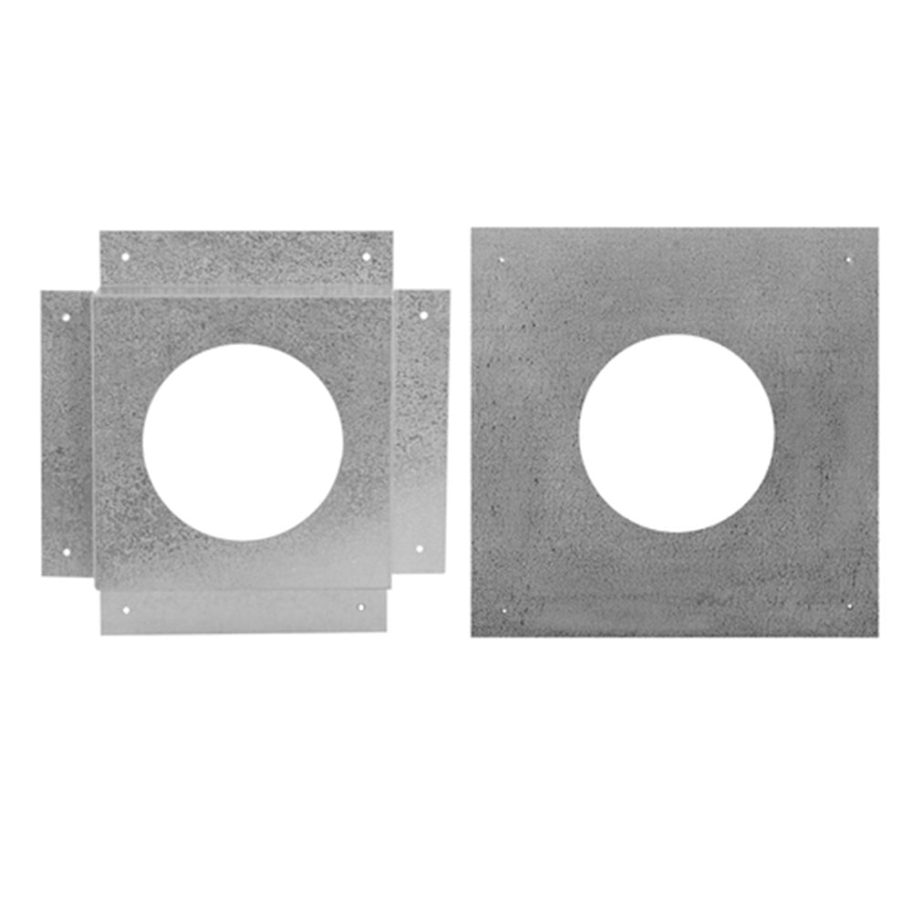Grey firestop spacer plate with central circular opening and mounting holes
