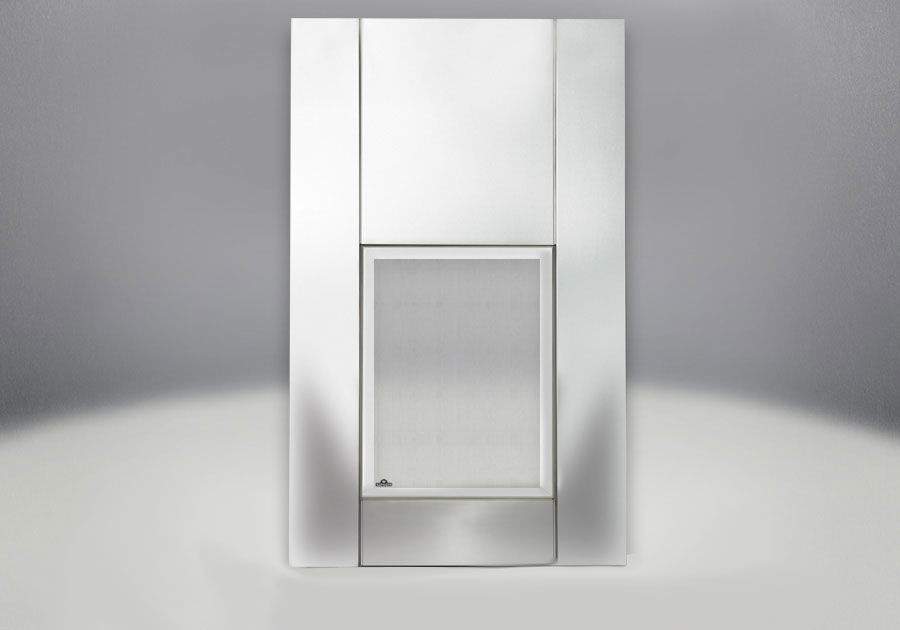 Decorative fireplace facing kit with rectangular outer panels and inset center frame