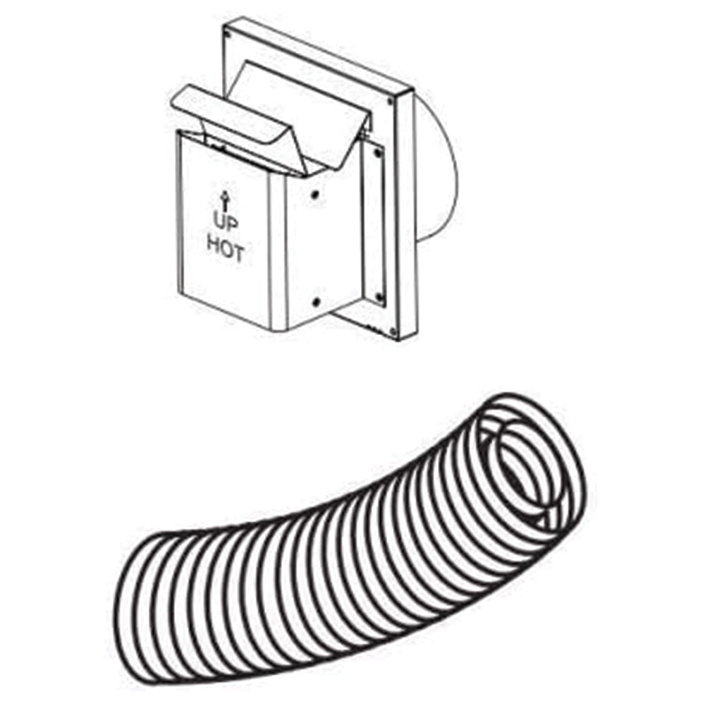 Flexible vent termination kit with coiled duct and mounting plate, compressed vent 48 in