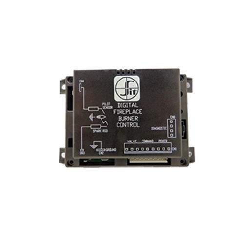 Digital fireplace burner control module with wiring ports and labeled circuit diagram face