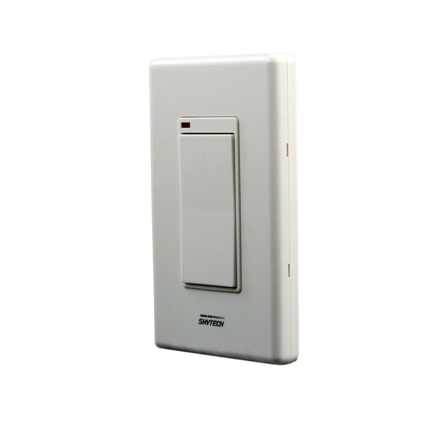 Wireless fireplace wall remote receiver, light gray housing with sliding switch and logo