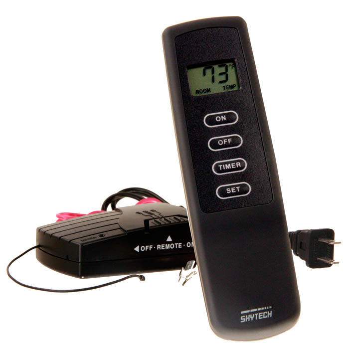 Skytech fireplace remote control with LCD showing room and temperature