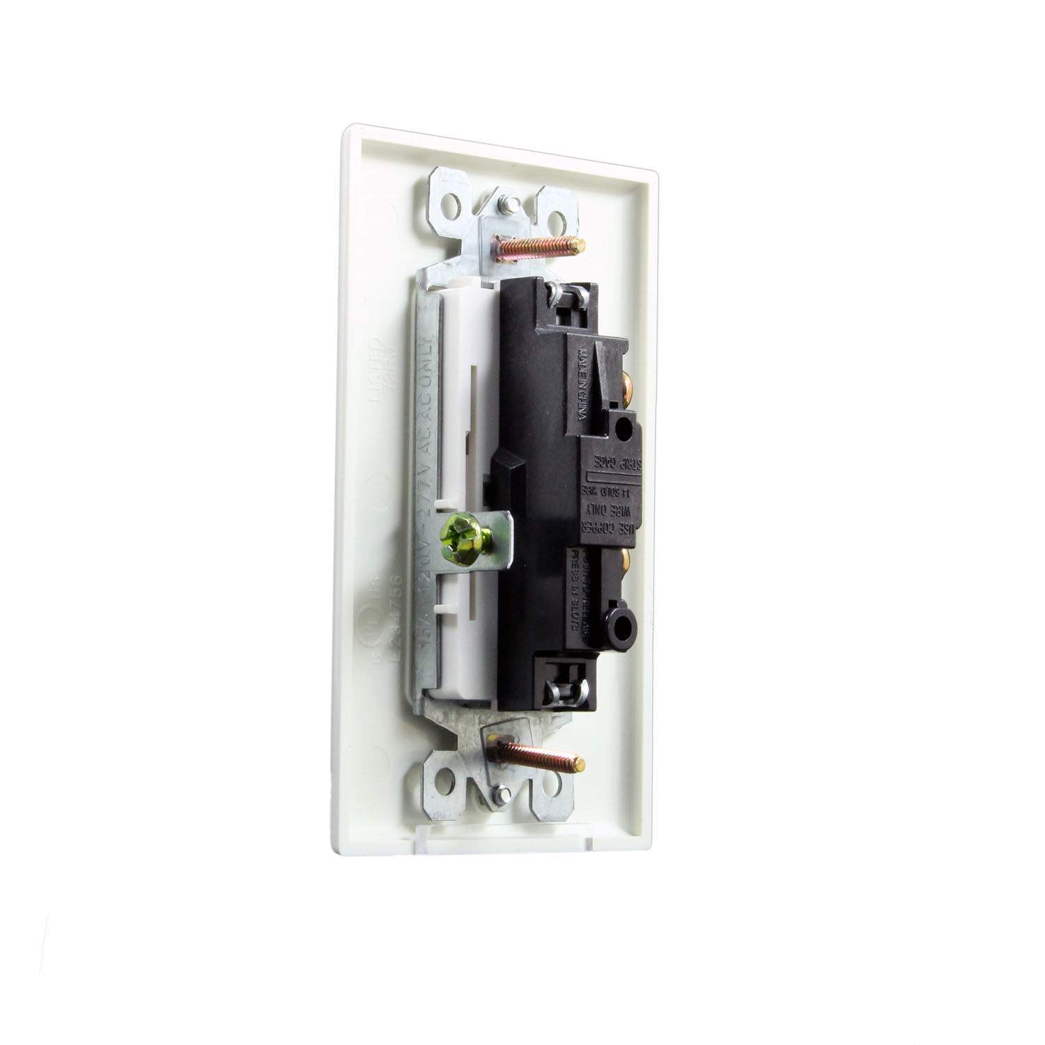 White wired wall-mounted on/off fireplace control with exposed switch and terminals