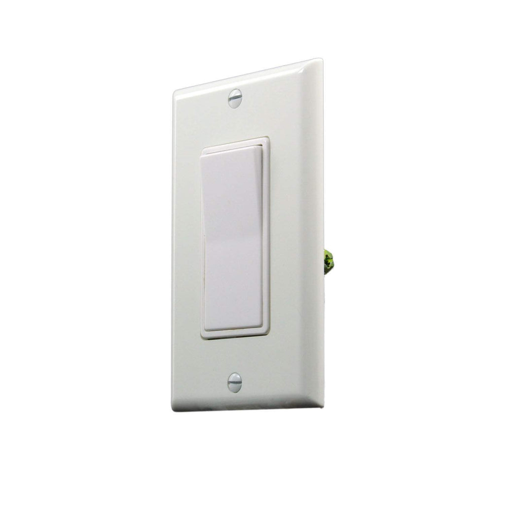 White wired wall-mounted on/off fireplace control switch with rectangular rocker