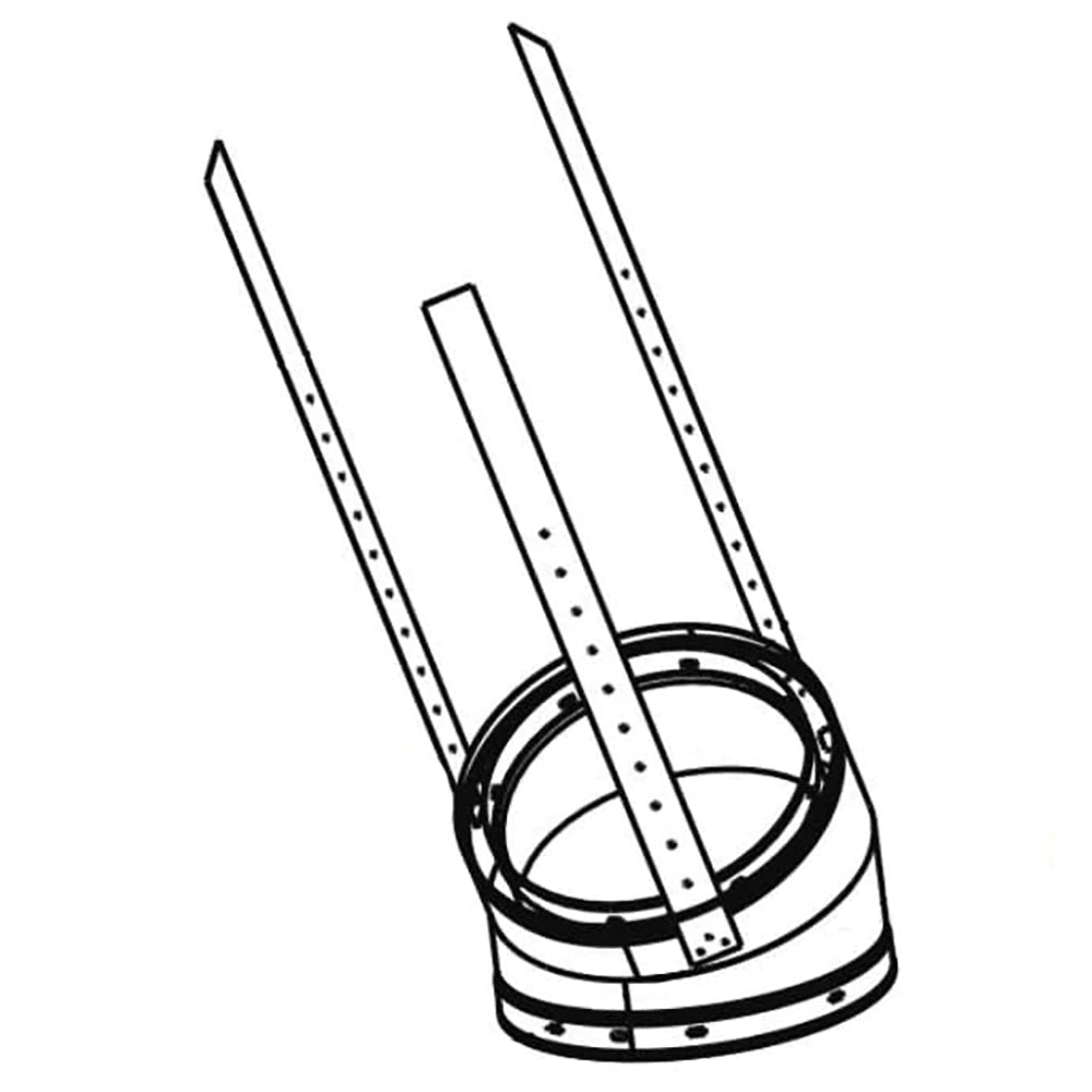 Offset elbow pipe fitting with two vertical tubes and round base, black line drawing
