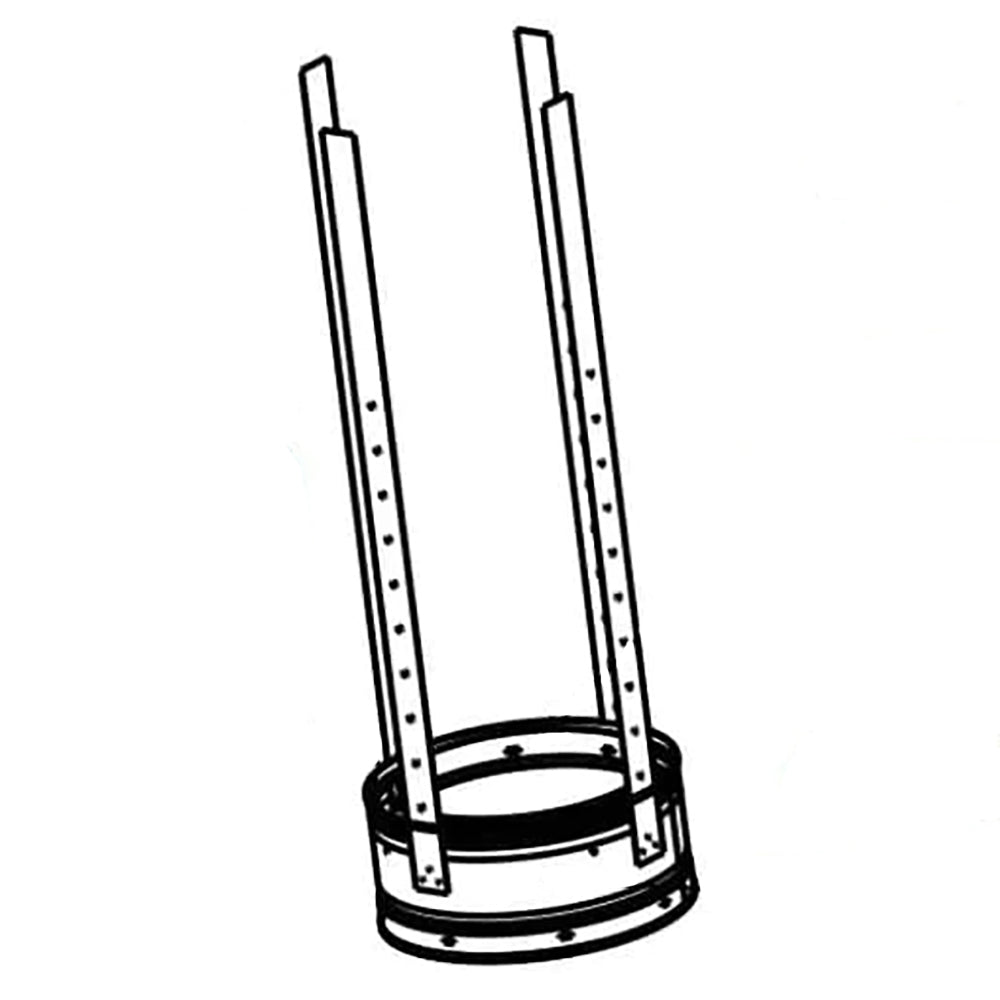 Flue support section with twin vertical brackets and round base ring, dark metal.