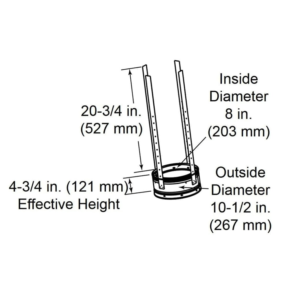 Flue support section showing tall twin supports and round base plate.