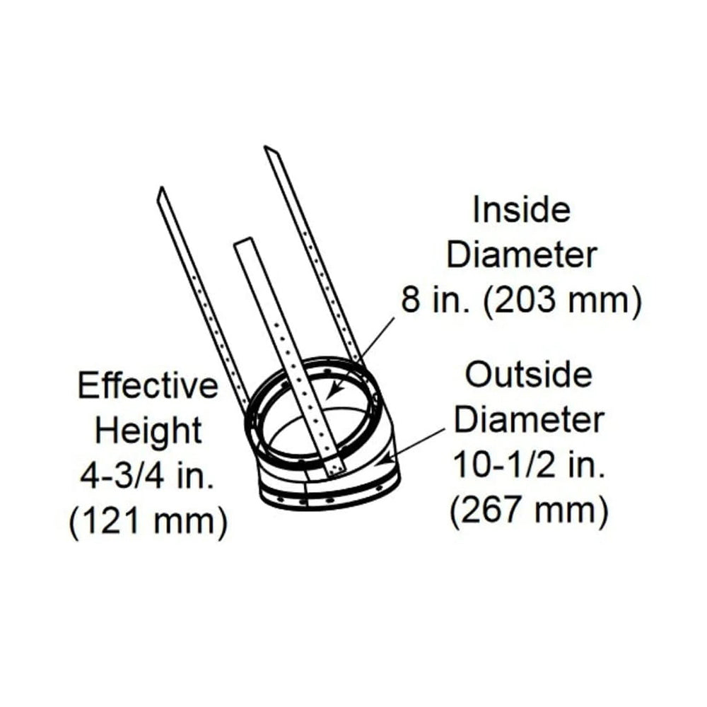 Metal return pipe elbow with circular base; 8 in inner and 10-1/2 in outer diameter