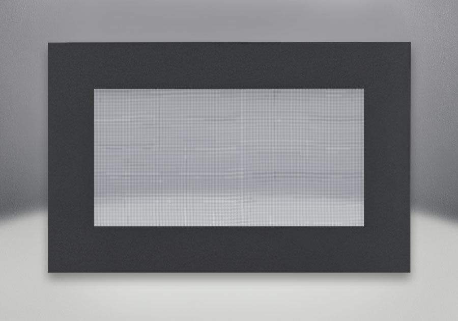 Black fireplace decorative surround frame with rectangular opening