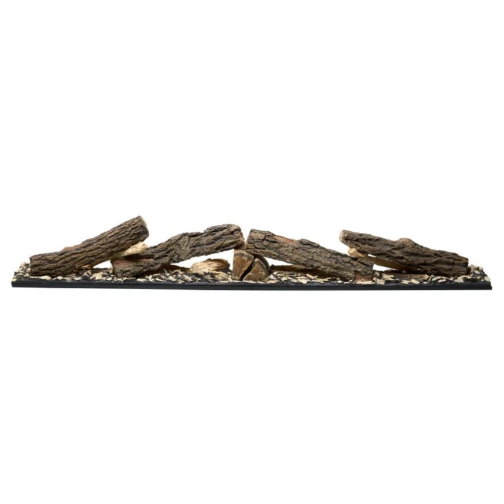 Molded logset for electric fireplace featuring dark brown split logs and bark texture