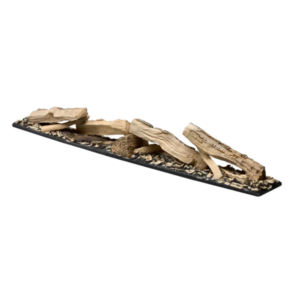 Dimplex molded split logset, angled view, brown and tan logs on black base