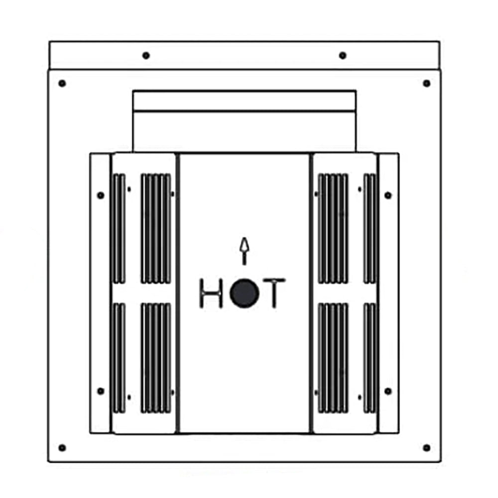 Heating vent termination kit with cap and wall thimble, front view schematic
